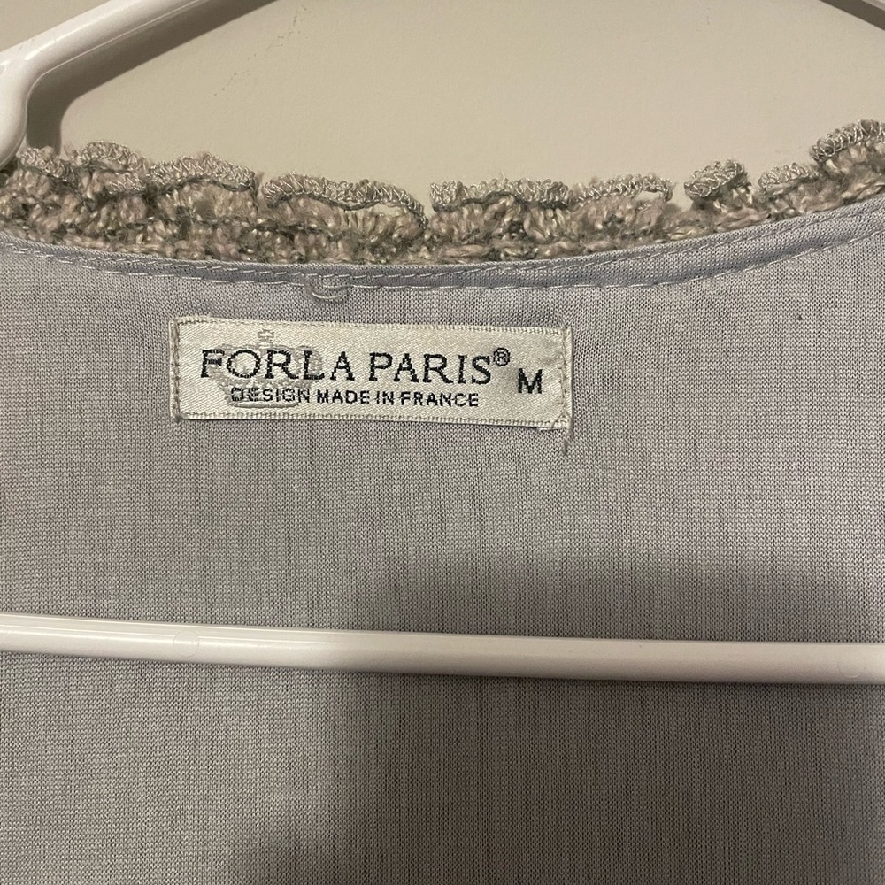 Forla grey long-sleeved Women's mini dress with a square neckline & ruffled trim - Picture 7 of 12